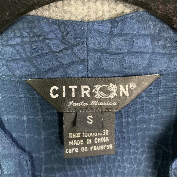 Citron 100% Silk Shirt Jacket Small Blue Textured Mandarin Collar Frog Closure - Picture 6 of 8
